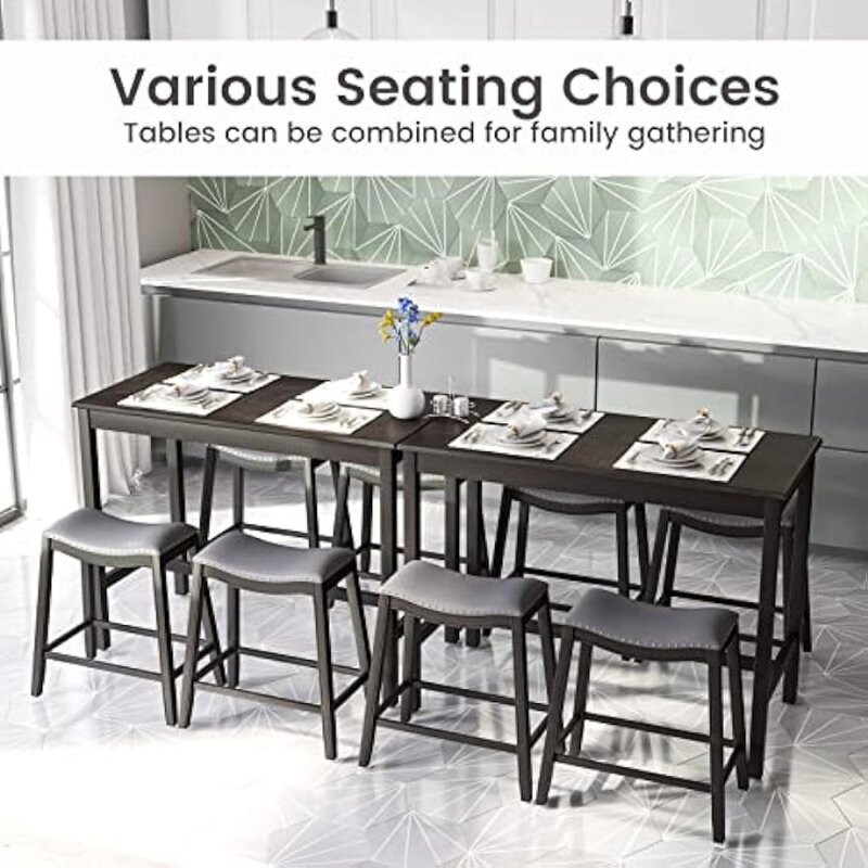 مجموعة طاولة بار 5 قطع ، طاولة 4 أشخاص ، طاولة حانة ، ارتفاع المنضدة مع 4 مقاعد مبطنة ، بار مطعم