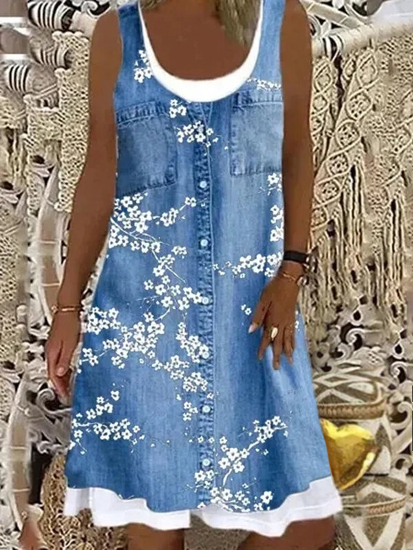 2023 الصيف موضة المرأة فضفاض موضة الطباعة الرقمية فستان غير رسمي المرأة أنثى أكمام الملابس