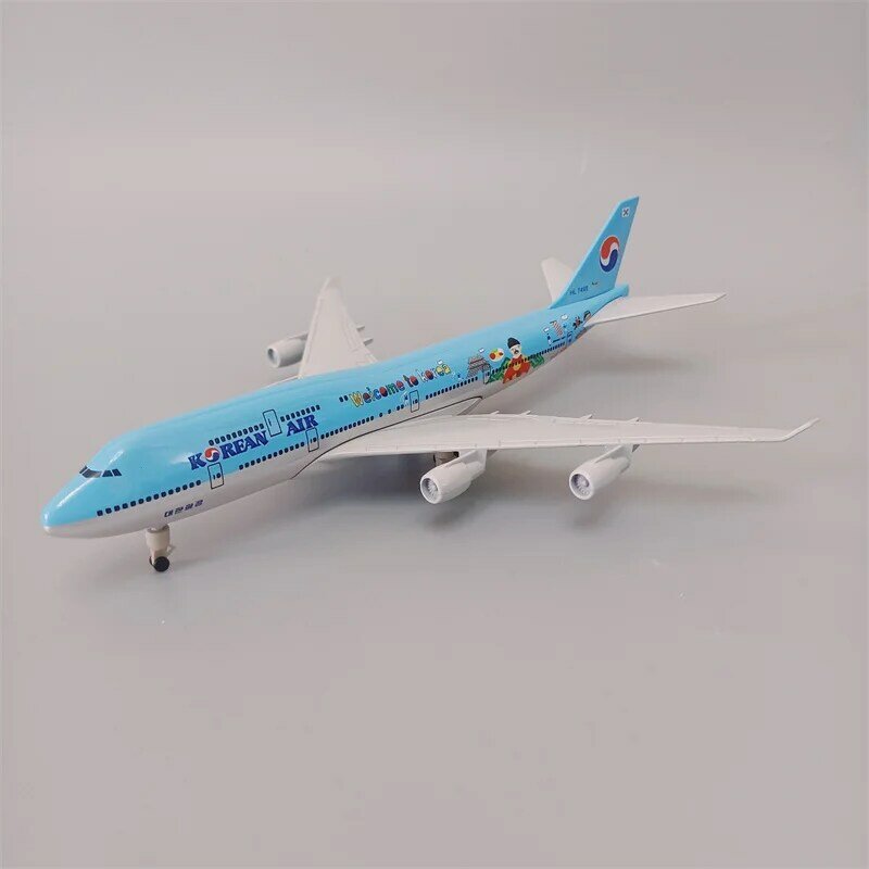 طراز طائرة كوريا الجوي Boeing B747 ، طائرة معدنية معدنية ، نموذج طائرة جوية ، طائرة دييكاست بعجلات ، تروس هبوط ، 20