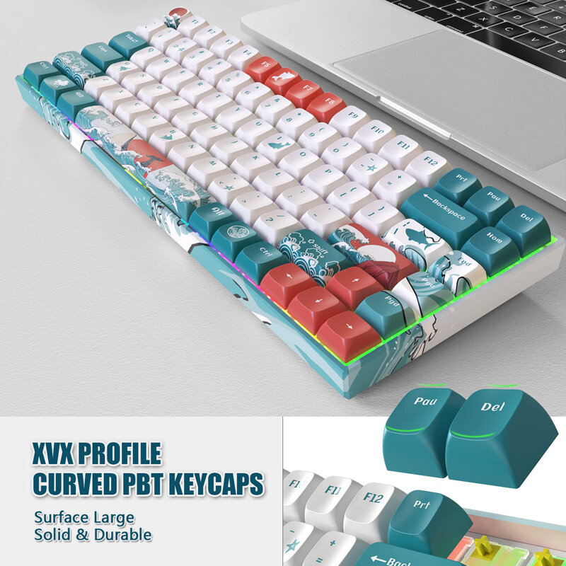 XVX M84 كورال البحر اللاسلكية/السلكية لوحة المفاتيح الميكانيكية الساخن قابلة للتبديل المدمجة 84 مفاتيح الألعاب لوحة المفاتيح RGB الخلفية مخصص Gateron
