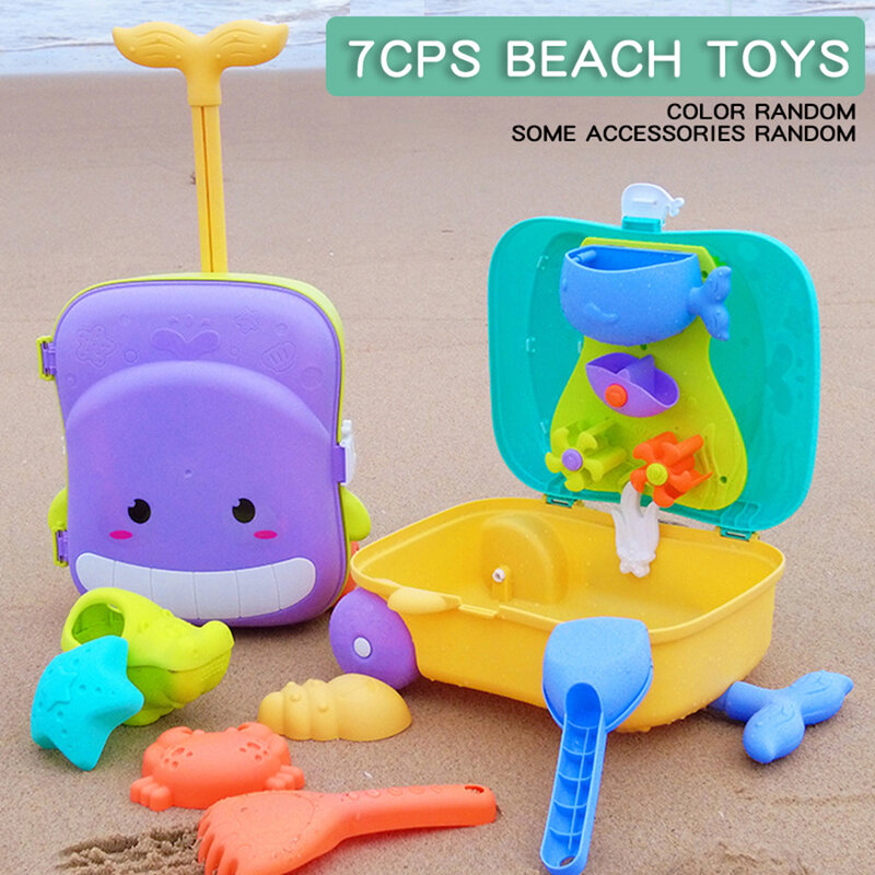 مجموعة ألعاب الشاطئ الصيفية للأطفال ، أمتعة الحوتان ، حقيبة العربة ، مجرفة الرمال ، لعبة المياه الخارجية