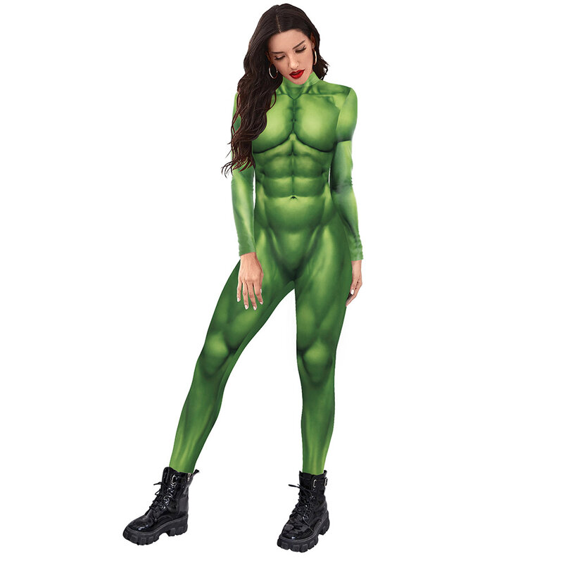 بذلة نسائية ضيقة ومطاطة بالعضلات باللون الأخضر ثلاثية الأبعاد من FCCEXIO ملابس نسائية بأكمام طويلة بذلة نحيفة مثيرة زي للعضلات