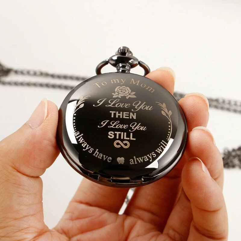 'إلى أمي' خمر قلادة مجوهرات كوارتز ساعة الجيب للنساء عادية موضة سلسلة ساعات هدية ساعة relógio de bolso