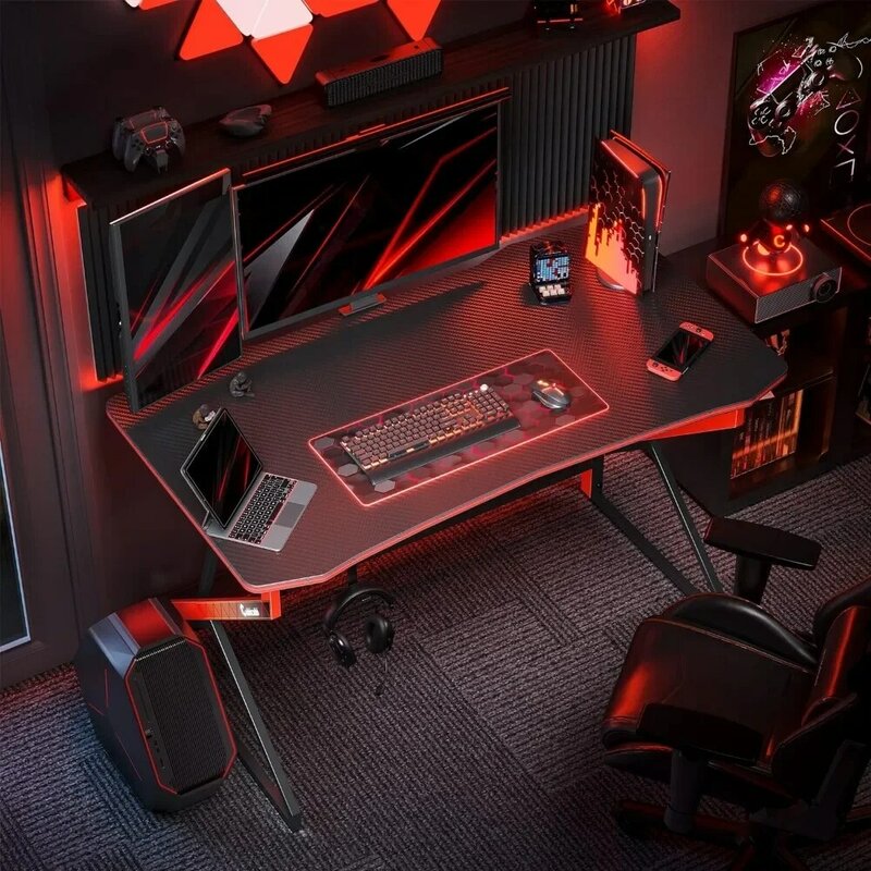 مكتب ألعاب بسيط على شكل Z ، محطة عمل ألعاب ، كمبيوتر منزلي ، سطح من ألياف الكربون ، طاولة كمبيوتر ، 40 بوصة