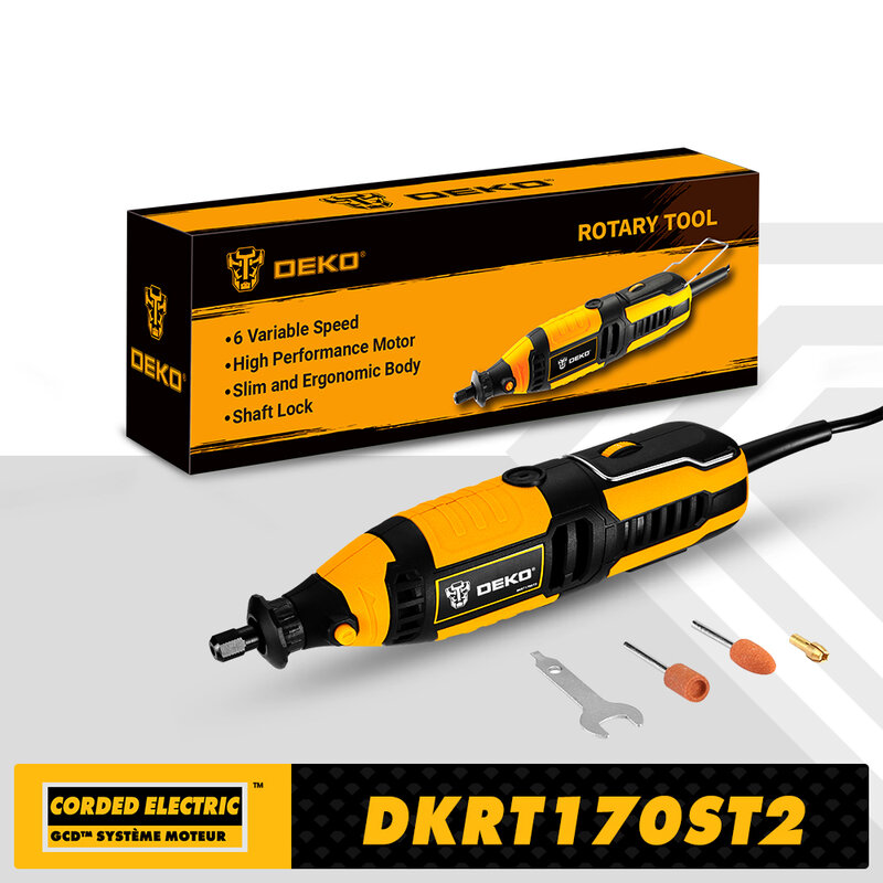 مثقاب كهربائي DEKO DKRT170ST2 بقدرة 220 فولت يعمل بالتيار المتردد أداة دوارة صغيرة بسرعة متغيرة للطحن/القطع/الرملي/نحت الخشب