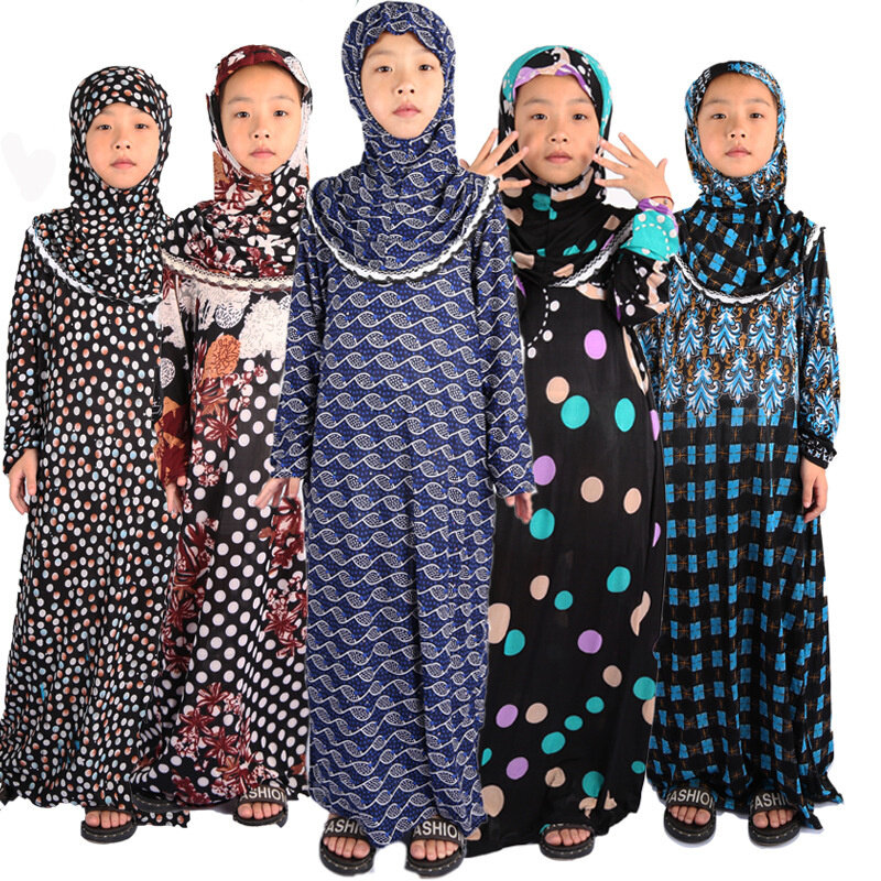 فستان إسلامي للفتيات من نوع راندملي طقم حجاب رمضاني للأطفال العرب دبي وشاح رأس طويل فستان حفلات إسلامي
