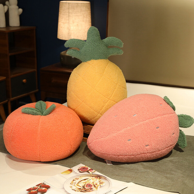وسادة ثلاثية الأبعاد على شكل فاكهي من الفاكهة المحشوة اللطيفة للطعام بالنباتات برتقالية فراولة ناعمة بلوشيز وسادة رمي ديكور منزلي