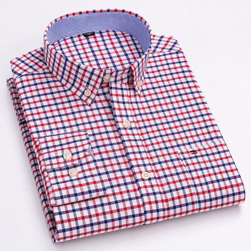 قميص غير رسمي للرجال بأكمام طويلة 7XL أكسفورد الصلبة مخطط منقوشة قميص الرجال قميص طويل الأكمام سهلة الرعاية جودة عالية 100% القطن