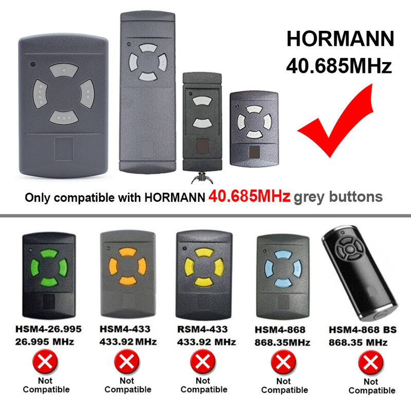 جهاز إرسال محمول باليد HSM2 HSM4 HSE2 من Hormann بقدرة 40.685 ميجاهرتز مزود بزر رمادي 40 ميجاهرتز جهاز تحكم عن بعد فتحت بوابة قيادة باب المرآب