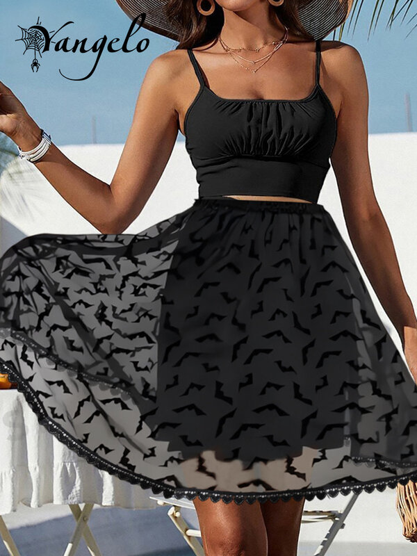 تنورة شاش مطبوعة على شكل خفاش يانغلو-قوطي للنساء ، خصر مرن ، تنورة صغيرة ، ملابس شارع Y2K ، جديد ، صيف ،