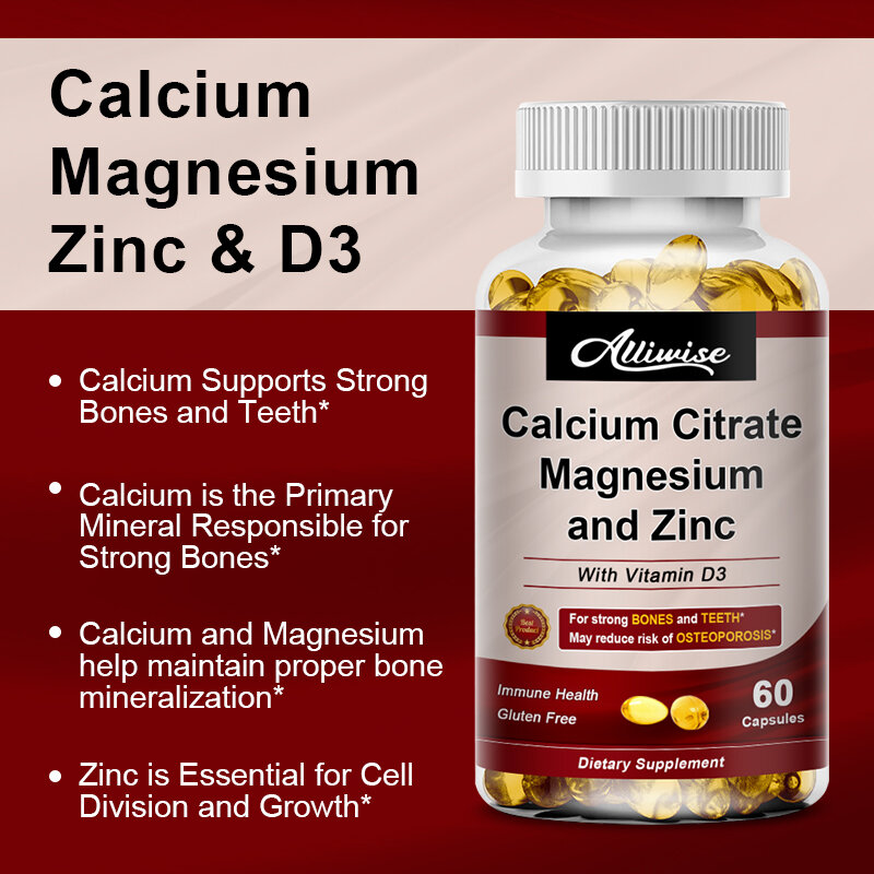 Alliwise-الكالسيوم المغنيسيوم الزنك كبسولة ، فيتامين D3 لعظام قوية ، الأسنان ، عصب القلب ، زيادة وظيفة جهاز المناعة الملحق