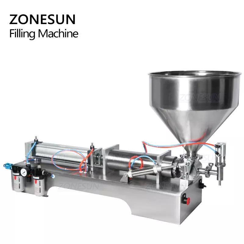 ماكينة تعبئة عجينة ZONESUN ، برأس واحد ، هوائية بالكامل ، سائل لزج ، صلصة الطماطم ، كريم العسل ، إنتاج الشامبو الجل ، صوفي