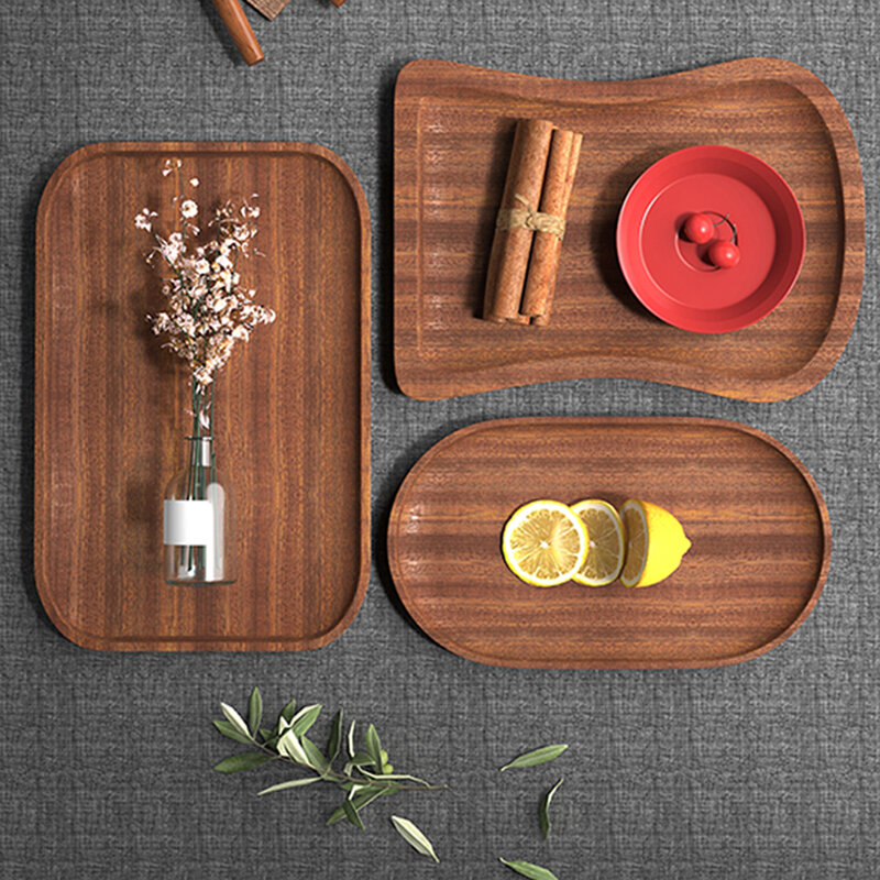 أدوات المائدة الحلوى صينية مستديرة لون الجوز اليابانية صينية خشب الإفطار صينية الخبز الإبداعية الشاي الصحن الوقايات القهوة الوقايات