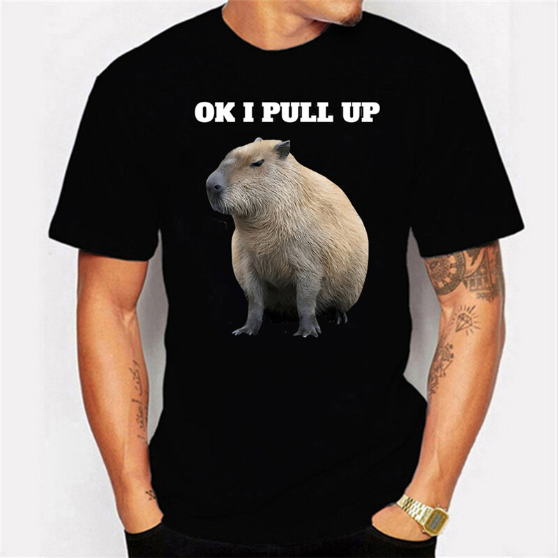 تي شيرت رائع للرجال مطبوع عليه Capybaras Capybara من Ok I تي شيرت هيب هوب مطبوع عليه أشكال مضحكة من القطن للارتداء في الشارع تي شيرت برسومات جرافيك للرجال