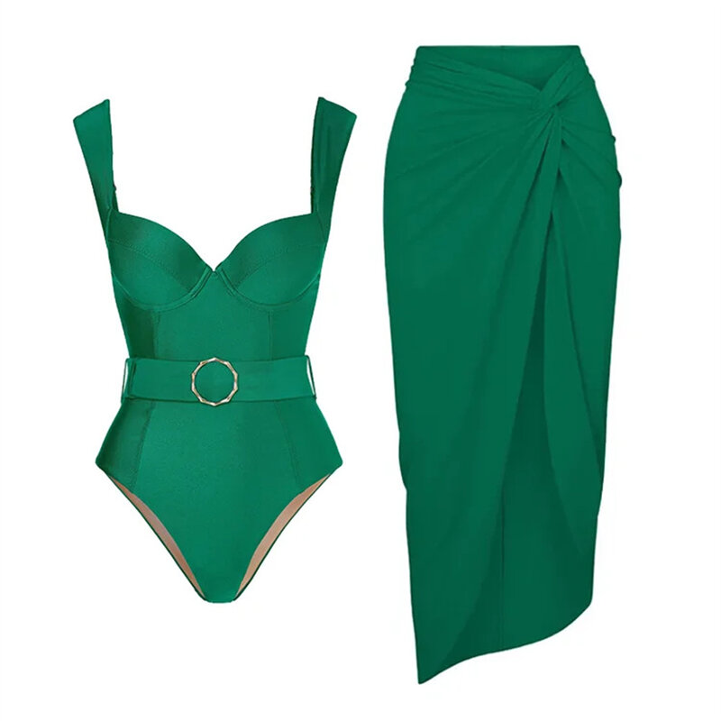 ملابس سباحة نسائية مثيرة عارية من الأعلى ، ملابس سباحة كلاسيكية بسيطة ، بيكيني للتغطية ، تنورة صيفية للارتداء على الشاطئ ، ملابس سباحة خضراء ، 1.