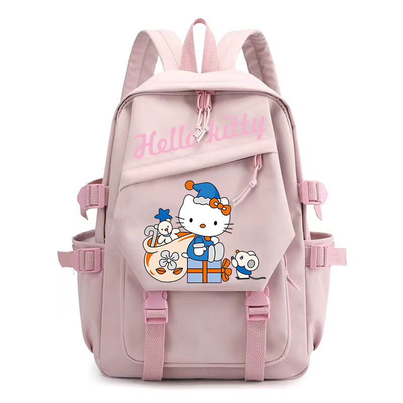 Sanrio Hello Kitty حقيبة مدرسية للطلاب ، حقيبة ظهر قماشية للكمبيوتر خفيفة الوزن برسوم كرتونية ، لطيفة ، جديدة