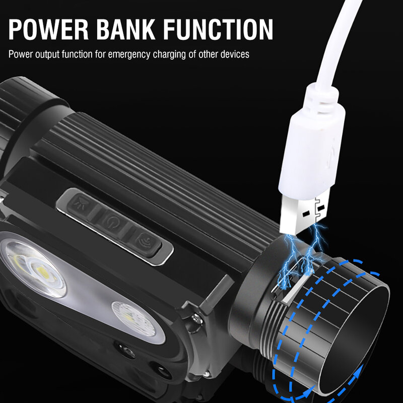 كشافات USB قوية LED قابلة للشحن 3 طرق التعريفي المصباح بواسطة 18650 بطارية XHP50 مصباح يدوي للتخييم في الهواء الطلق ليلا