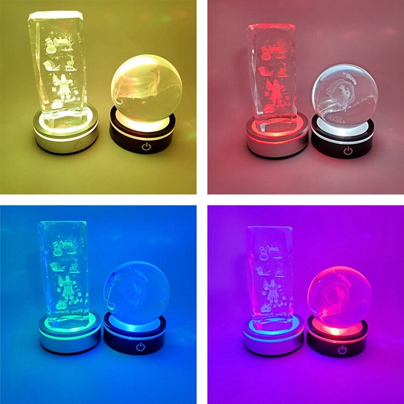 3X LED قاعدة ضوء مع لمسة حساسة مستديرة ملونة عرض موقف ل ثلاثية الأبعاد كريستال زجاج الفن إطار الصورة الفضة مقعر