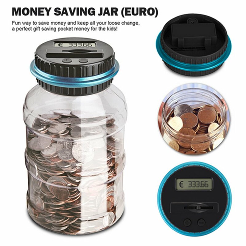 صندوق نقود رقمي مع عداد ، شاشة بنك أصبع إلكترونية ، صندوق توفير أموال باليورو ، عداد عملات معدنية كبير شفاف