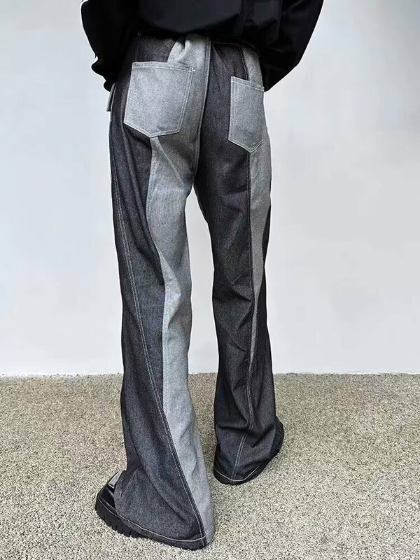 جينز فضفاض بسحاب للرجال ، ملابس مستقيمة مرقعة ، بنطلون طويل ، تصميم غير منتظم ، موضة سايبر ، Y2K ،