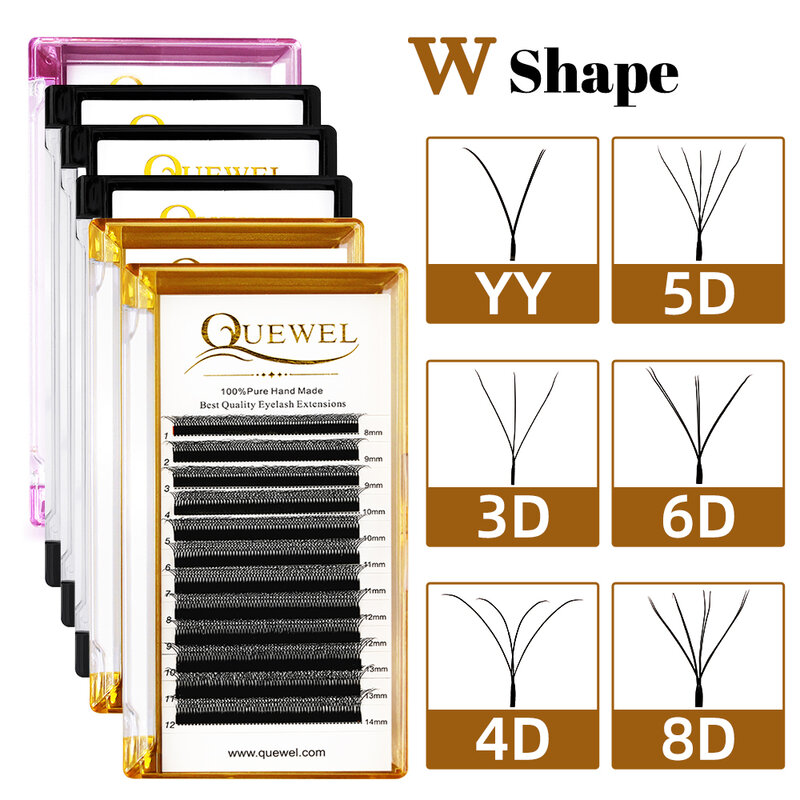 Quewel W حجم الرموش ثلاثية الأبعاد 4D 5D 6D شكل مزدوج تلميح ملحقات رمش المشجعين 8-14 مللي متر جديد كاذبة العين لاش بالجملة ماكياج أداة