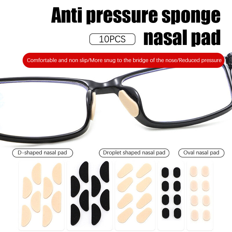 وسادات للأنف من النظارات مع إسفنجة إيفا ناعمة ، لاصقة أنف مضادة للانزلاق ، وسادات أنف ذاتية اللصق ، وإطار نظارات ، ملحق نظارات ، 10 ملاءات
