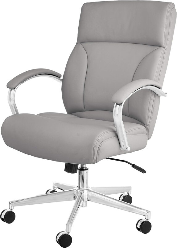 الأساسيات-تنفيذي حديث مع وسادة مقعد كبيرة الحجم ، جلد رمادي مربوط ، سعة 275 رطل ، كرسي "D x" W x"