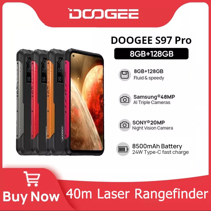 DOOGEE S97 Pro هاتف متين 40m Laser Rangefinder 48MP كاميرا رباعية الهاتف المحمول Helio G95 ثماني النواة 8GB + 128GB هاتف ذكي 8500mAh NFC 33W شحن سريع Android 11 IP68 / IP69K هاتف ذكي AI Face Unlock الهواتف المحمولة