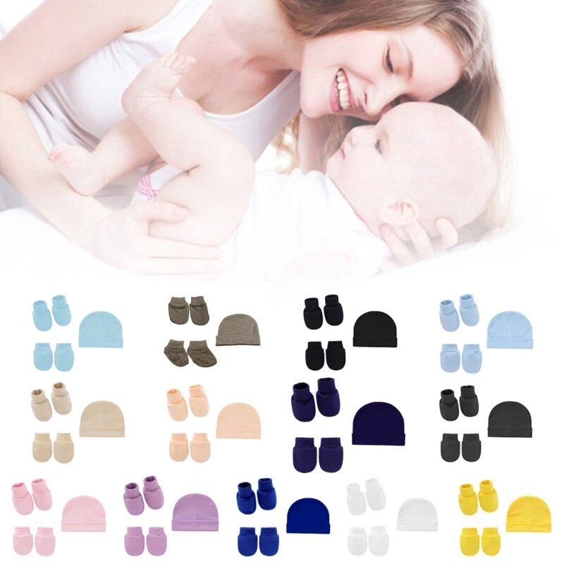 مجموعة جوارب قبعة نوم للأطفال مضادة للخدش من القطن الناعم وقبعة وغطاء للقدم