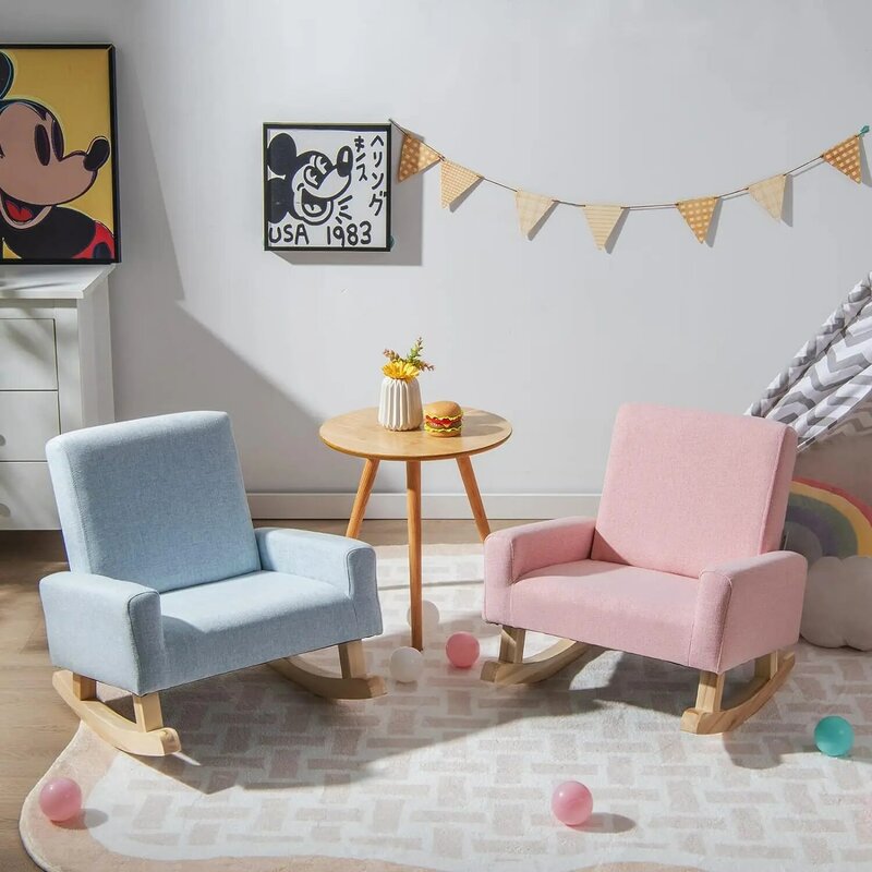كرسي هزاز بإطار خشبي صلب ، تصميم مانع للانزلاق لغرفة الأطفال ، غرفة لعب للحضانة ، مرحلة ما قبل المدرسة