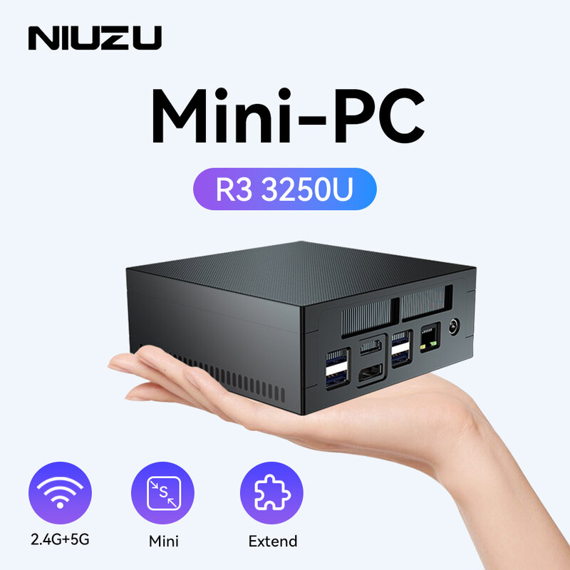 NIUZU-Mini PC AMD Ryzen 3 3250U كمبيوتر مكتبي ، كمبيوتر مكتبي للألعاب ، كمبيوتر مكتبي للألعاب ، WiFi5 ، 16 جيجابايت ، GB ، N100