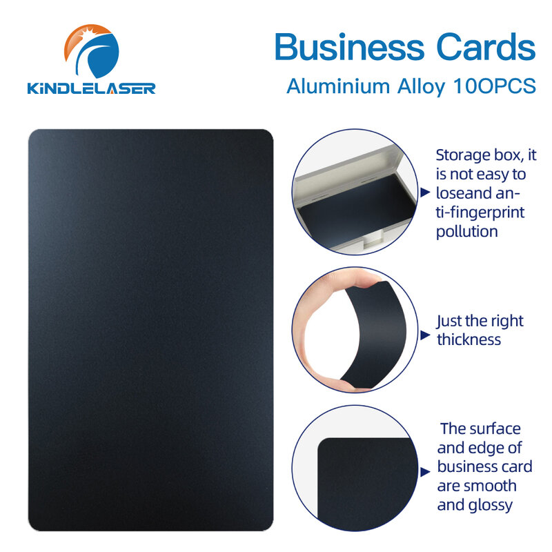 Kindleliser 100 قطعة/الوحدة بطاقات اسم الأعمال متعدد الألوان سبائك الألومنيوم ورقة معدنية اختبار المواد لآلة وسم الليزر