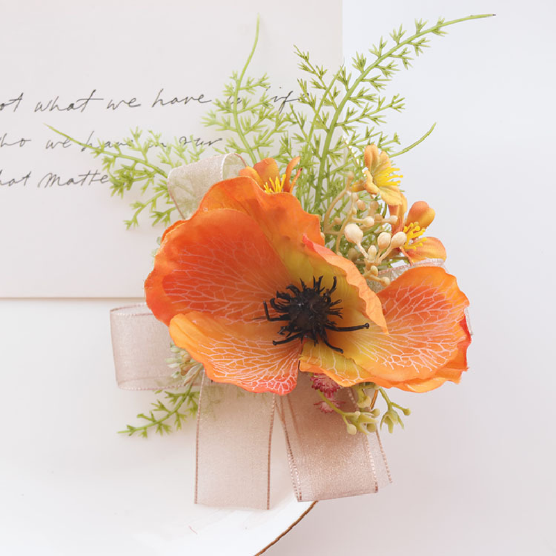 زهور برتقالية محاكاة زهور برتقالية ، لوازم الزفاف ، الاحتفال بالأعمال ، فتح ثدي للضيوف ، زهور يدوية ، أو
