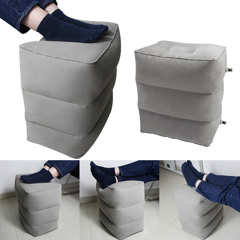 وسادة قابلة للنفخ للسفر مع 3 طبقات ، وسادة مسند للقدم ، حقيبة تخزين وغطاء غبار ، وسادة قابلة للنفخ