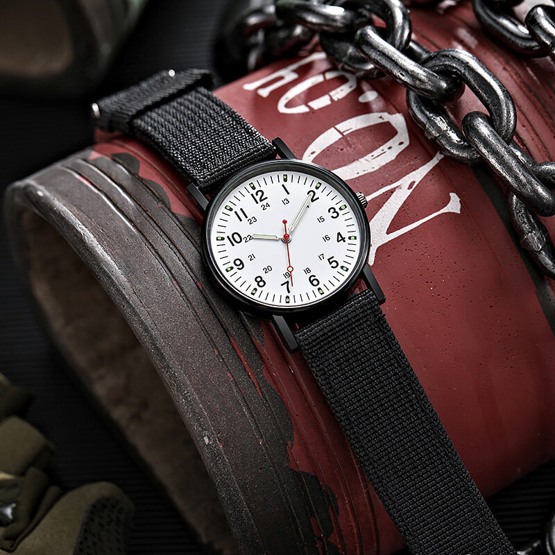 ترف الرجال موضة ساعات جديدة ريترو كوارتز مستدير مضيئة المنسوجة حزام ساعة معصم هدية