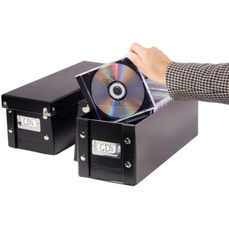 صندوق تخزين CD أسود مع أغطية ، حاملات متينة ، 2 عبوة ، 5.1 × 5.1 × 13.2 بوصة ، لتخزين ما يصل إلى 165 قرص