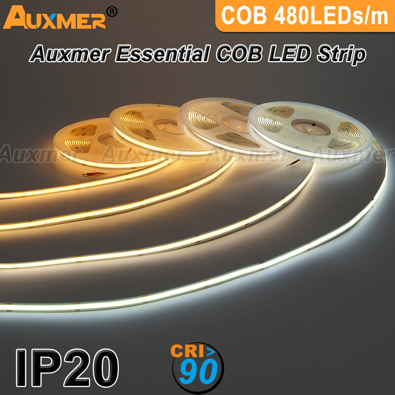 COB LED قطاع ضوء 480LEDs/م ، RA90 عالية الكثافة LED قطاع الشريط الشريط RA90 LED أضواء بيضاء عكس الضوء DC24V IP20