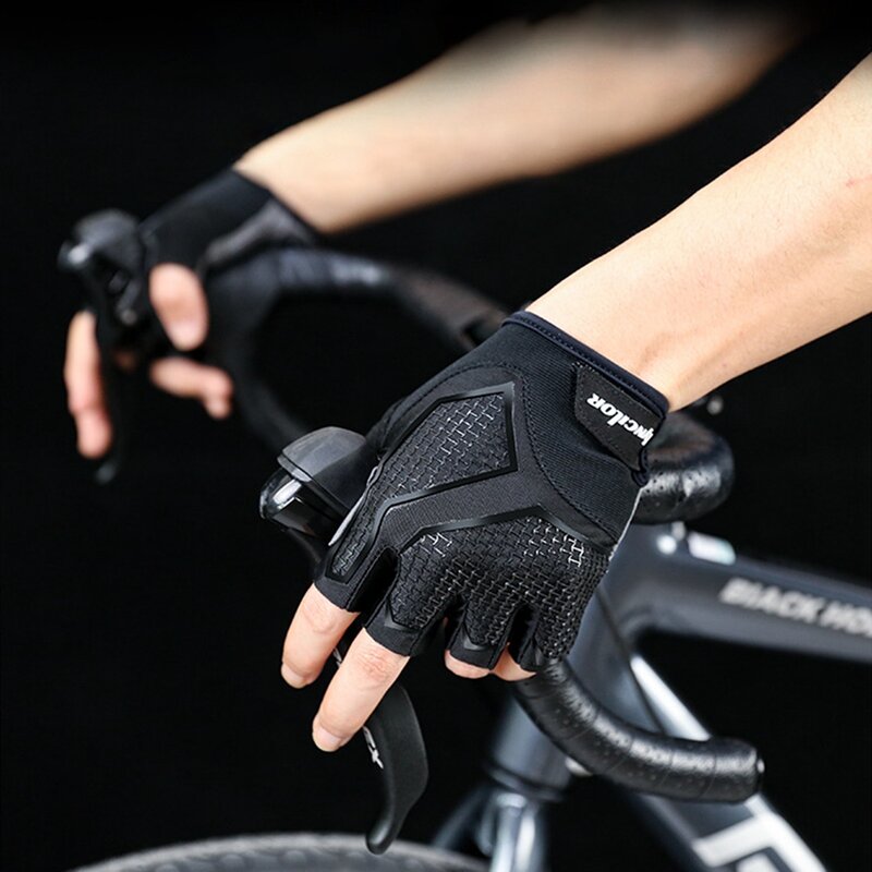 نصف أصابع قفازات ركوب الدراجات الرجال السائل سيليكون امتصاص الصدمات تنفس الرياضة دراجة اللياقة البدنية قفازات