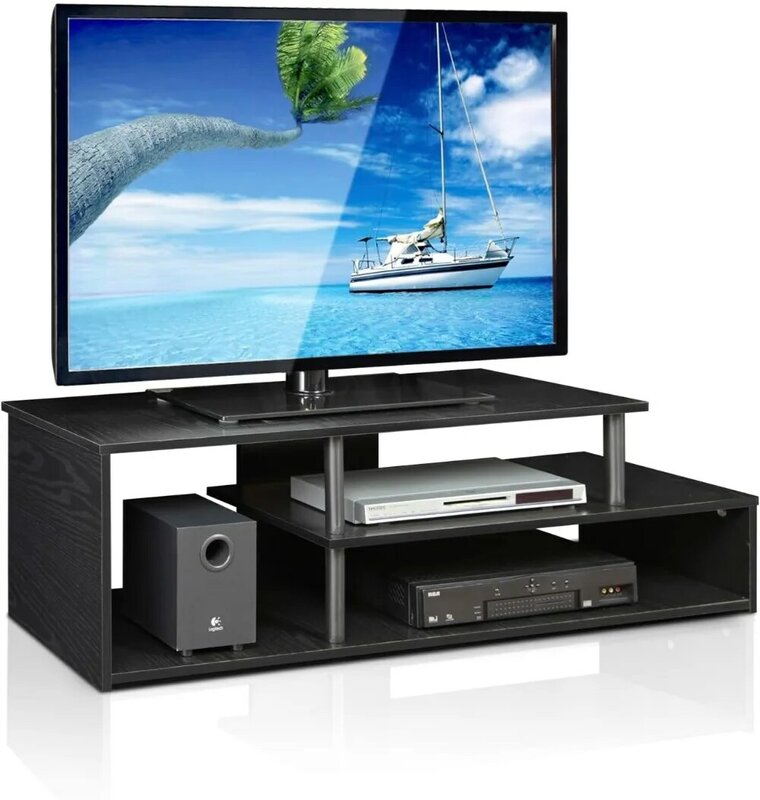 Furinno Econ-حامل تلفزيون منخفض الارتفاع ، يدعم أجهزة تلفزيون تصل إلى 46 بوصة ، أسود وأسود