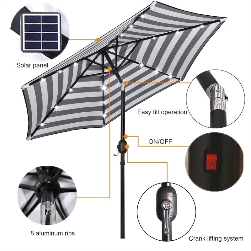 Blissn-Patio مظلة مع أضواء LED ، مظلة شمسية ، مظلة السوق ، إمالة و كرنك