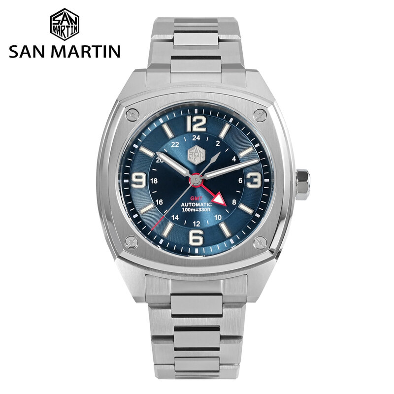 سان مارتن ساعة رجالي التصميم الأصلي ساحة GMT 40 مللي متر فاخر التلقائي ساعات آلية للرجال الياقوت مقاوم للماء ساعة اليد