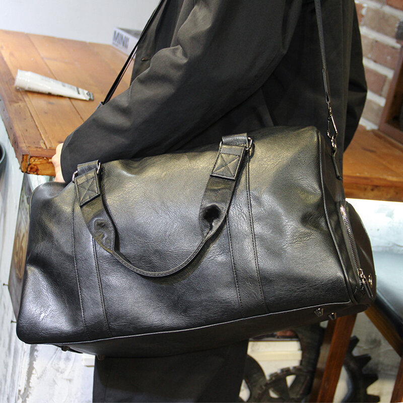 LEBSGE-حقيبة من القماش الخشن من الجلد الصناعي للرجال ، حقيبة حمل كتف ، حقيبة لياقة كبيرة ، سفر الأعمال اليومية