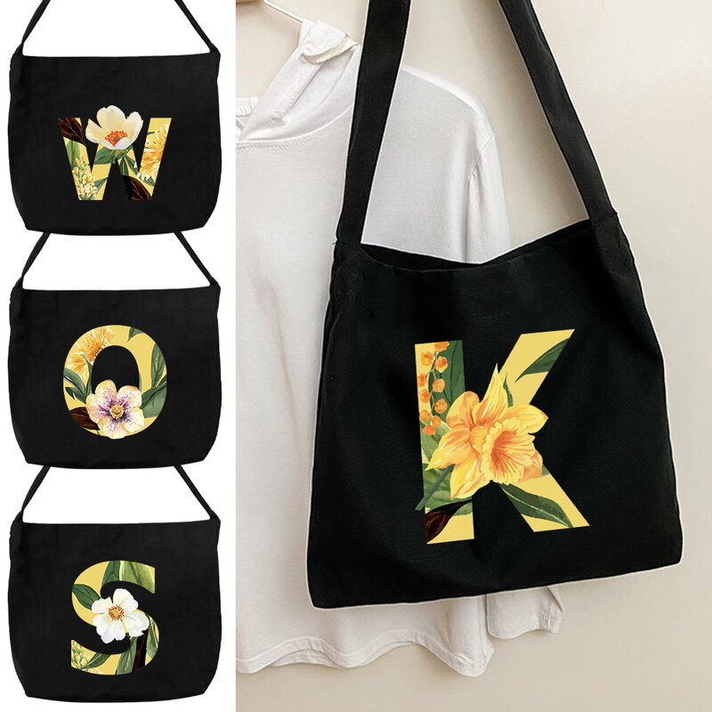 حقيبة قماشية بكتف واحد للنساء ، سلسلة بنمط الأزهار ، حقائب تخزين ، حقيبة يد للسفر ، صديقة للبيئة