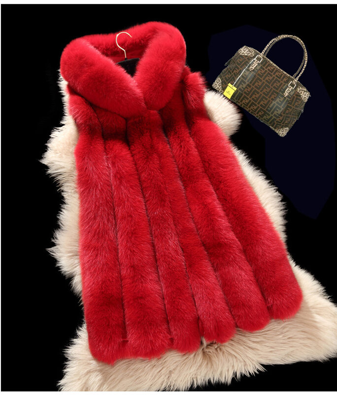 مصنع الجملة تقليد الثعلب الفراء مقنعين سترة المرأة الجديدة منتصف طول معطف النمط الكوري