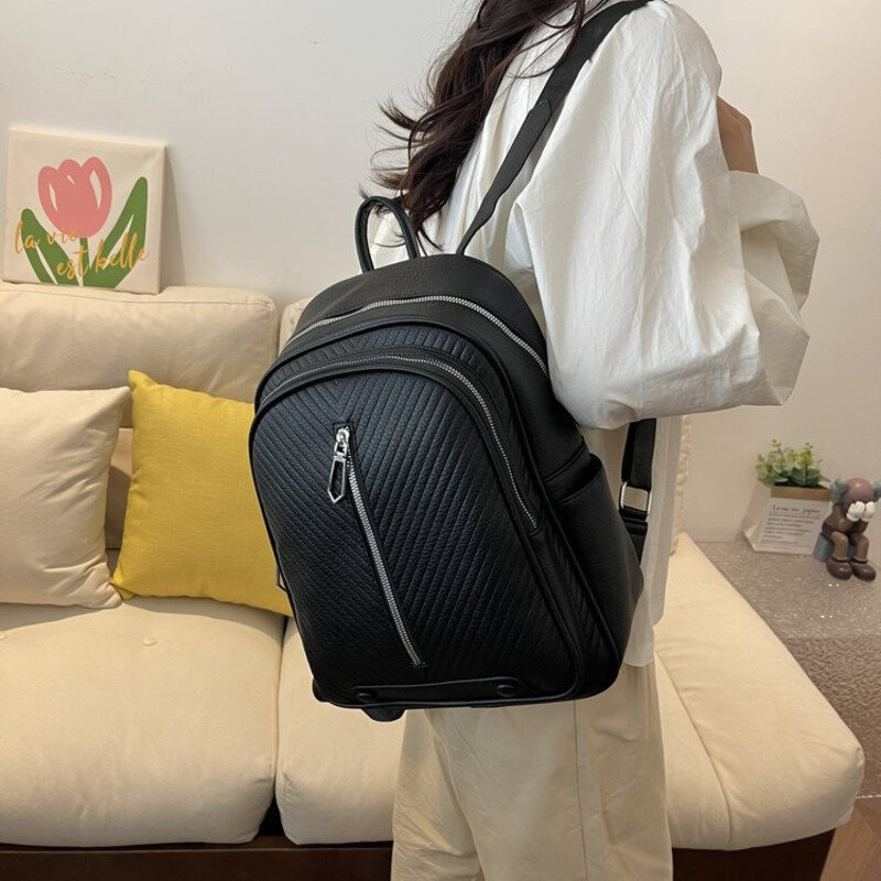 حقيبة ظهر نسائية بسيطة بلون واحد ، حقيبة سفر ذات سعة كبيرة ، حقيبة تنقل خفيفة الوزن وسخية ، حقيبة سفر للمكتب ، جديدة