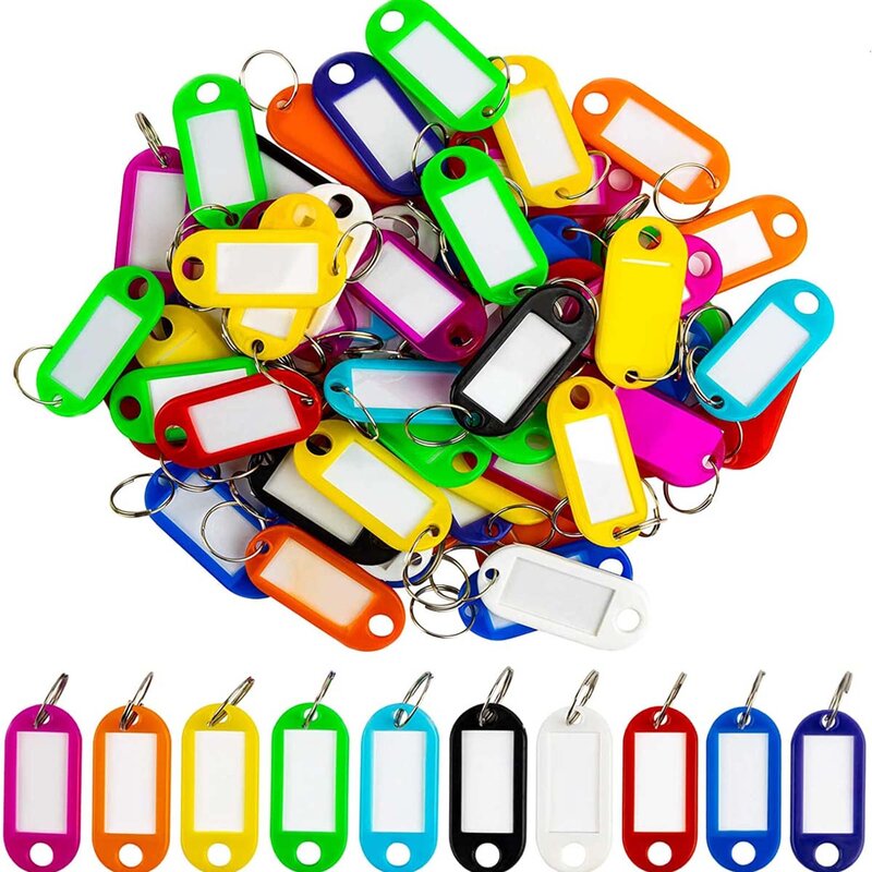 علامات مفاتيح بلاستيكية مع ملصقات ، منع معرفات المفاتيح المفقودة ، إكسسوارات حقيبة الأمتعة ، اللون العشوائي