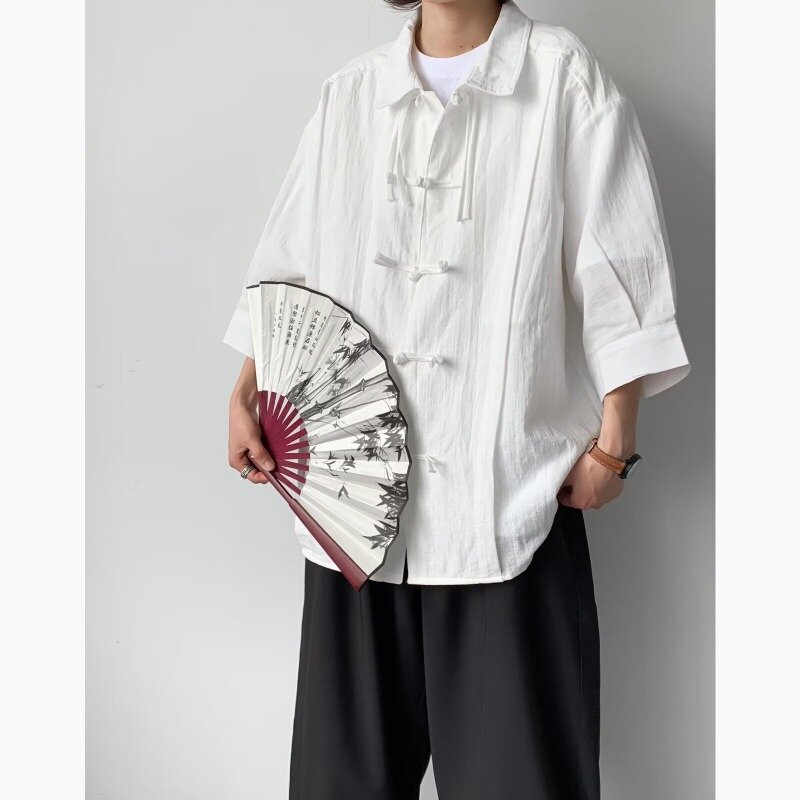 قميص فستان تانغ على الطراز الصيني للرجال ، قميص كلاسيكي ، هدية أنيقة فاخرة خفيفة ، أكمام سبع نقاط ، الربيع والخريف