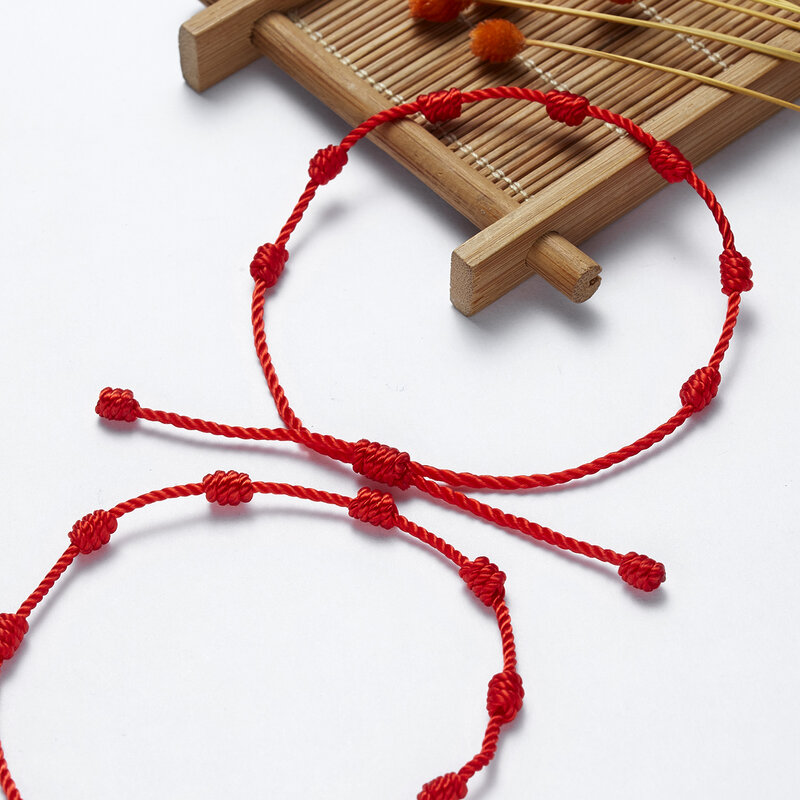 2 قطعة 7 عقدة الأحمر الأسود سلسلة سوار للمرأة الرجال محظوظ تميمة اليدوية حبل أساور الصداقة زوجين معصمه مجوهرات