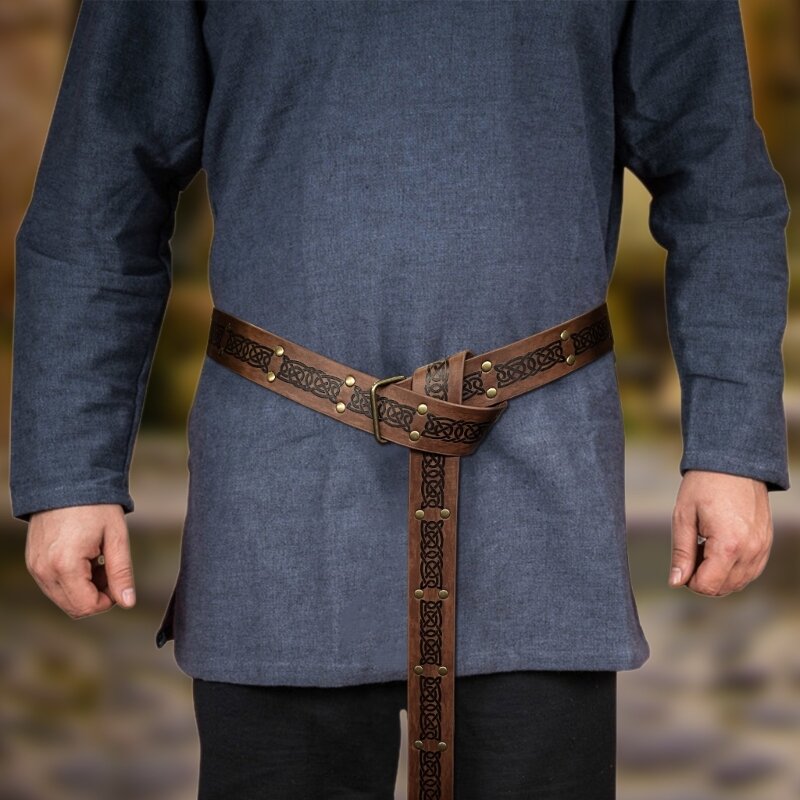 حزام عتيق من العصور الوسطى من جلد البولي يوريثان منقوش عليه حزام فارس عصر النهضة للحفلات التنكرية
