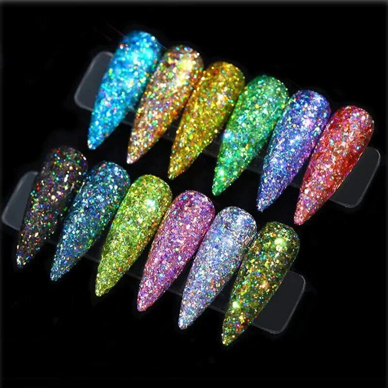 12pcs Nails Glitter Powder Flakes Set Iridescent Sequins Sparkly Paillette Nails Accesories Nail Art Decorations Manicure Tools